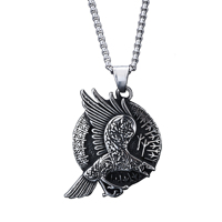 Collier Viking Aigle Vintage en Acier Inoxydable, Pendentif Animal Mythologie Nordique, Idéal pour les Fêtes - Vente Flash
