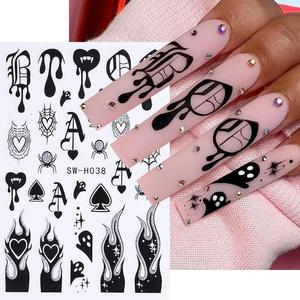 Pegatinas <span class=keywords><strong>de</strong></span> Uñas 5D con Diseño <span class=keywords><strong>de</strong></span> Reina <span class=keywords><strong>de</strong></span> <span class=keywords><strong>Picas</strong></span>, Llama y Telaraña, Decoraciones <span class=keywords><strong>de</strong></span> Uñas con Corazón y Purpurina Roja y Negra para Halloween - Product Image 4