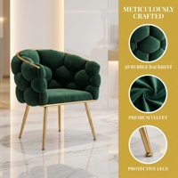 Nouvelle conception, chaise de salon de beauté, de manucure ou de salle à manger, durable, moderne, minimaliste, en velours, avec pieds dorés et dossier 3D en forme de bulle, pour salon.