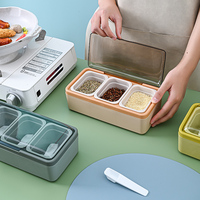 Set Kotak Bumbu Dapur Plastik 4-Piece Bergaya, Kompartemen Transparan, Tutup Pengunci, Alas Anti-Selip, Tahan Bocor, Food Grade