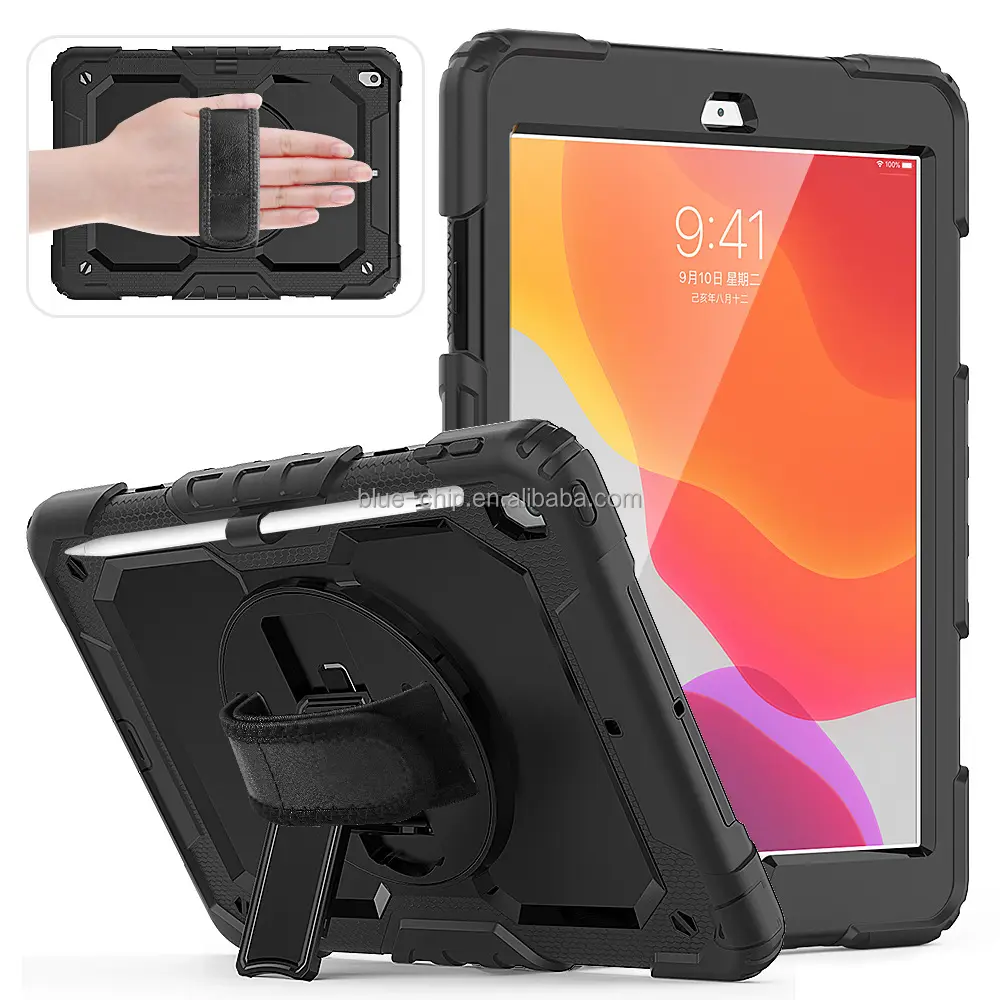Rugged 3 in 1 360 Degree Rotary Holder Full Protective Anti-Fall Shockproof Cover With Strap Tablet Case For Ipad 10.2 Inch 2020