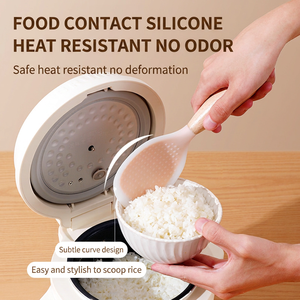 Cuillère à riz en silicone de qualité alimentaire avec manche en bois, spatule de service antiadhésive autoportante pour cuiseur à riz et préparation culinaire - Product Image 2