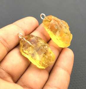 Colgante de plata de ley 92,5 de 2 piezas de la mejor calidad, piedra preciosa Natural limón de cuarzo, chapado en oro en bruto sin tratar para regalo - Product Image 2