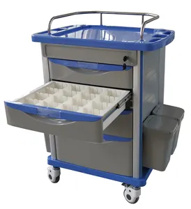 Chariot médical en plastique, vente en gros, accessoire médical d'urgence, pour médicaments, caddie d'hôpital, aspiration