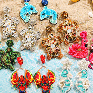 Hanluan <strong>Hawaiian</strong> Lobster Crab Starfish Ocean Beaded Drop Earrings Boho Conch <strong>Seed</strong> Bead Earrings Summer Beach <strong>Jewelry</strong> - Product Image 1