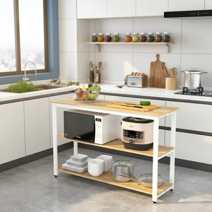 <span class=keywords><strong>Meuble</strong></span> de cuisine moderne standard avec rangement, étagère de boulanger en bois, support pour <span class=keywords><strong>four</strong></span> à <span class=keywords><strong>micro</strong></span>-ondes, structure métallique, bois de manguier, 2 tiroirs, 2 étagères - Product Image 5