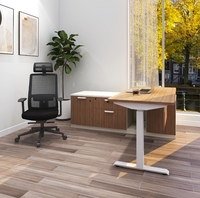 Bureau en L de direction moderne, réglable en hauteur, en acier et bois, pour usage domestique ou professionnel