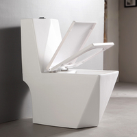 Toilette monobloc en céramique durable, allongée, à siphon moderne, blanc brillant avec couvercle de siège de toilette à fermeture douce
