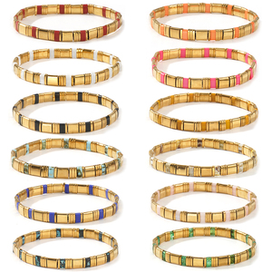 Bracelets en perles de verre multicolores TILA Go2boho pour femmes, bracelets extensibles délicats Go2boho, bijoux de mode en gros - Product Image 5