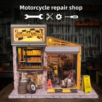 Hamaileon Kits de puzzle de scène de garage réaliste à monter soi-même pour adultes, kit de diorama miniature d'atelier de réparation de motos avec éclairage LED, artisanat pour adultes