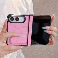 Étui de luxe en cuir à motif crocodile pour iPhone Duo, avec support pliable, miroir et support de maquillage, antichoc