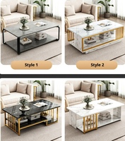 Table basse Dareko Fashion, design moderne et simple, motif marbre, mobilier d'appartement, blanche, 2 niveaux, gain de place, écologique