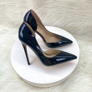 Escarpins noirs en cuir verni pour femme, à bout pointu blanc, sexy, talons hauts de 8 cm, 10 cm, 12 cm, personnalisables, pointures 34-45 - Product Image 4