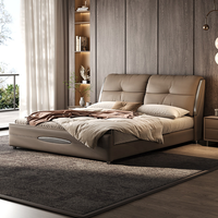 Lit de luxe en cuir véritable de style italien, tête de lit moderne à double oreiller, mobilier de chambre principale, cadre de lit rembourré taille King