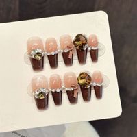 2 Uñas Postizas Acrílicas Rosas Hechas a Mano con Cobertura Completa, Adhesivas, con Flores 3D, Efecto Ojo de Gato, Formas Ataúd, Almendra, Francesa, Puntas Largas, Stiletto y Mariposa