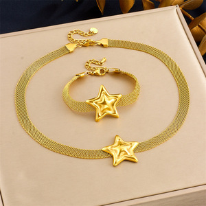 Women's Stainless Steel Gold Plated Heart Mesh Necklace <b>Bracelet</b> <b>Set</b> Fashion Jewelry Gift - Product Image 2