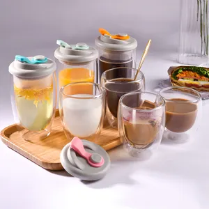 Personnalisation de la conception Tasse en verre borosilicate résistant à la chaleur à double paroi tasses à café expresso en verre