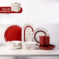 2024 nouveau service de vaisselle en céramique citrouille fleur florale rouge et grise avec service de boîte-cadeau pour 2 4 6 personnes invités utilisent un bol d'assiette