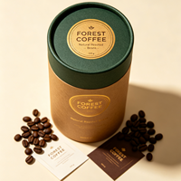 Tube en papier kraft mat écologique, conteneur personnalisé avec logo doré, boîte cylindrique de luxe pour l'emballage de café en grains entiers pour la vente au détail
