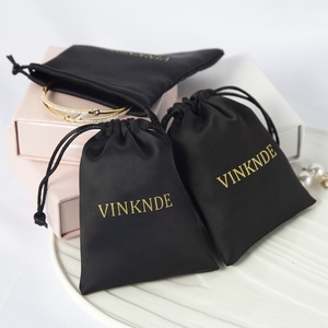 High Quality Custom 13*18cm Satin Drawstring Pouch <b>Small</b> Black Rose Gold & Large Dust Silk for Jewelry with Pink <b>White</b> Logo - Product Image 2