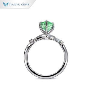 Tianyu Gems 10K14K18K Marquise Cut Light Green Gemstone <b>Ring</b> Twisted Split Shank Side round Stone Engagement <b>Statement</b> Jewelry - Product Image 2