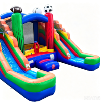 Château gonflable commercial avec double toboggan, thème sportif, combo château gonflable pour enfants pour fête en plein air