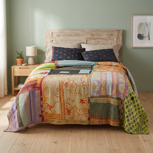 Couverture de couette Kantha patchwork vintage, literie Queen en coton vintage - Product Image 3