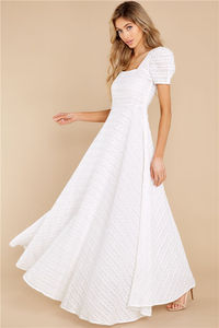 Personalizado caliente al por mayor de verano Casual elegante de moda mujer <span class=keywords><strong>blanco</strong></span> largo <span class=keywords><strong>Boutique</strong></span> señoras Puff manga Floral bordado Maxi vestido - Product Image 3