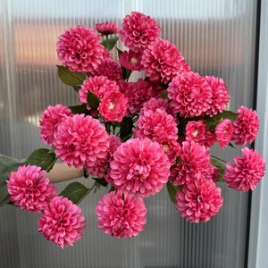 Haute Qualité 3 Têtes Soie Artificielle <span class=keywords><strong>Fuchsia</strong></span> Blush Rose Dahlia <span class=keywords><strong>Fleurs</strong></span> pour Décor De Mariage - Product Image 3
