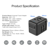 Adaptateur de voyage universel en gros d'usine avec prises internationales USB C convertisseur prise mondiale adaptateurs d'alimentation de voyage