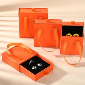 Mini tiroir à bijoux coulissant orange romantique avec design personnalisé, boîte d'emballage en papier cadeau pour boucles d'oreilles collier bague