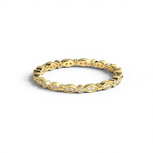 Bague Vintage Plaqué Or 18K avec Diamants, Bague d'Éternité à Bordure Ronde, Bague de Mariage, Bague de Fiançailles, Bijou Cadeau, Joaillerie Fine pour Femme - Product Image 1