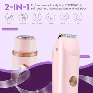 Rasoir électrique 2-en-1, <span class=keywords><strong>tondeuse</strong></span> intime pour femmes, acier inoxydable, étanche, alimenté par batterie, lavable, visage, jambes, aisselles, zone pubienne - Product Image 2