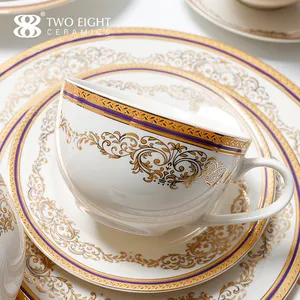 Ristorante di lusso Bone China tazza da caffè e piattino set da pranzo set di tazze da tè in oro tazza personalizzata con stoviglie con Logo gioielli