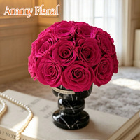 AM-PFE163 Ammy Rose éternelle en marbre avec vase, objet décoratif pour la maison, cadeau de mariage ou d'anniversaire