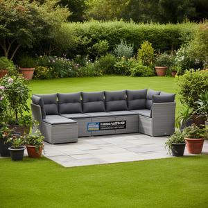 Ensemble de canapés de jardin modulaires en rotin gris, 6 places, mobilier d'extérieur, design contemporain - Product Image 2