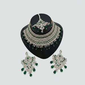 <b>Gold</b> Plated Brass Zircon Ethnic Bridal Jewelry <b>Set</b> Choker Necklace Drop Earrings Tikka High Quality Engagement Anniversary Gift - Product Image 2