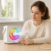 Ventilateur de bureau USB portable rechargeable avec 5 vitesses, lumière RGB, commande tactile, faible bruit, humidificateur, pour le bureau, la maison, l'été