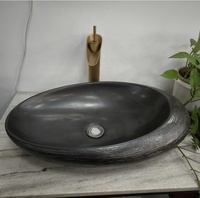 Vasques en céramique noires en forme d'œuf pour salle de bain, à poser sur le comptoir