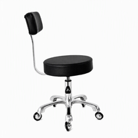 Tabouret de barbier réglable en hauteur avec dossier, tabouret de salon rembourré noir avec levier de réglage, base en alliage d'aluminium, siège pivotant