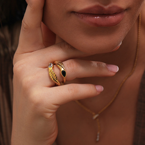 <span class=keywords><strong>Anello</strong></span> MYNECK alla Moda in Acciaio Inossidabile Placcato <span class=keywords><strong>Oro</strong></span> 18k, Antiossidante, Stile Hip-Hop con Gemma a Forma di <span class=keywords><strong>Serpente</strong></span>, Autunno 2026 - Product Image 2