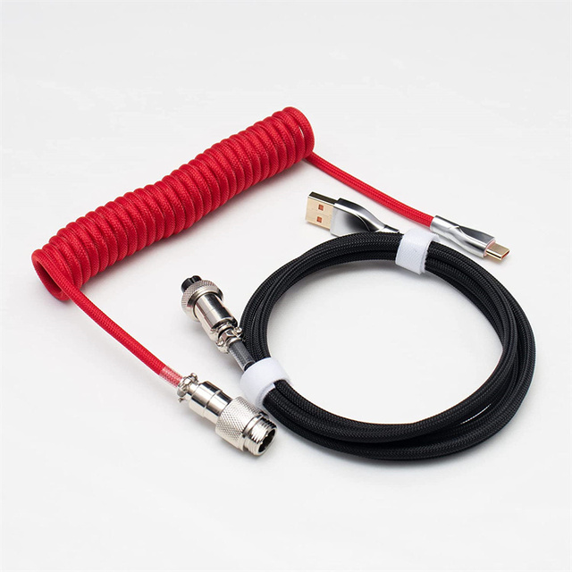 Braided USB C Cable Keyboard Accessories Aviation Connector Coiled Keyboard Cable for Gaming Mechanical Keyboard