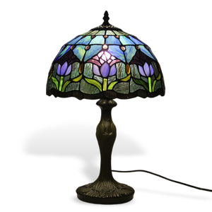 Lámpara de mesa LED estilo <span class=keywords><strong>Tiffany</strong></span> de Diseño Europeo con pantalla de cúpula de vidrieras DC Power para dormitorio y sala de estar - Product Image 2
