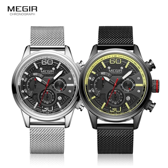 MEGIR 2110 Fashion Leather Belt Chronograph Luxury Men Wrist Watch Relojes Hombre Quartz Mesh Steel Original Brand Watches