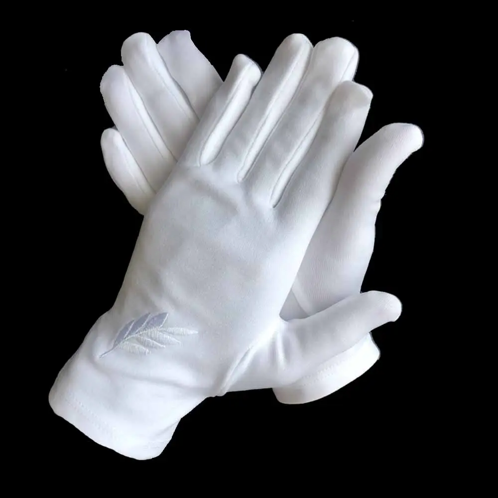 EN387สีขาว Coles Masonic Cotton Regalia ถุงมือที่มีโลโก้เย็บปักถักร้อย