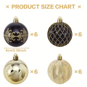 Boule décorative de Noël 6CM24 en plastique noir et or avec graphiques imprimés UV pour décorations d'ambiance de centre commercial - Product Image 2