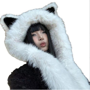 Gorro de Orejas de Zorro de Peluche con Bufanda Integrada, Cálido, Cortavientos y Ajustable, para Mujer, Accesorio de Moda de Invierno - Product Image 5