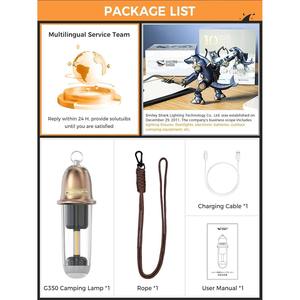 Lanterne de camping portable Smiling Shark, batterie rechargeable LED, lumière blanche chaude avec cordon pour randonnée en plein air - Product Image 5