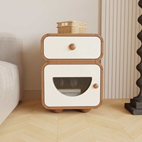 Table de chevet moderne avec rangement, 2 tiroirs, table de chevet en bois, design à bords arrondis pour chambre d'enfant