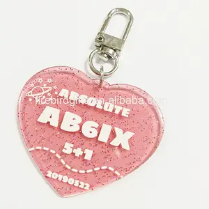 Custom Gedrukt Graveren Acryl Sleutelhanger Glitter Acryl Key Tag Hartvorm Glitter Acryl Sleutelhanger